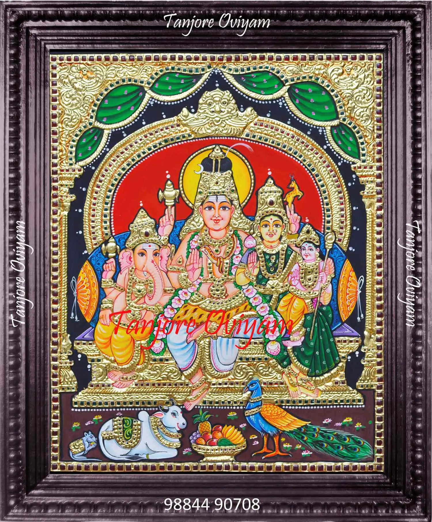 Traditional Shiva Family Painting with Shiva, Parvati, Ganesha, and Murugan
